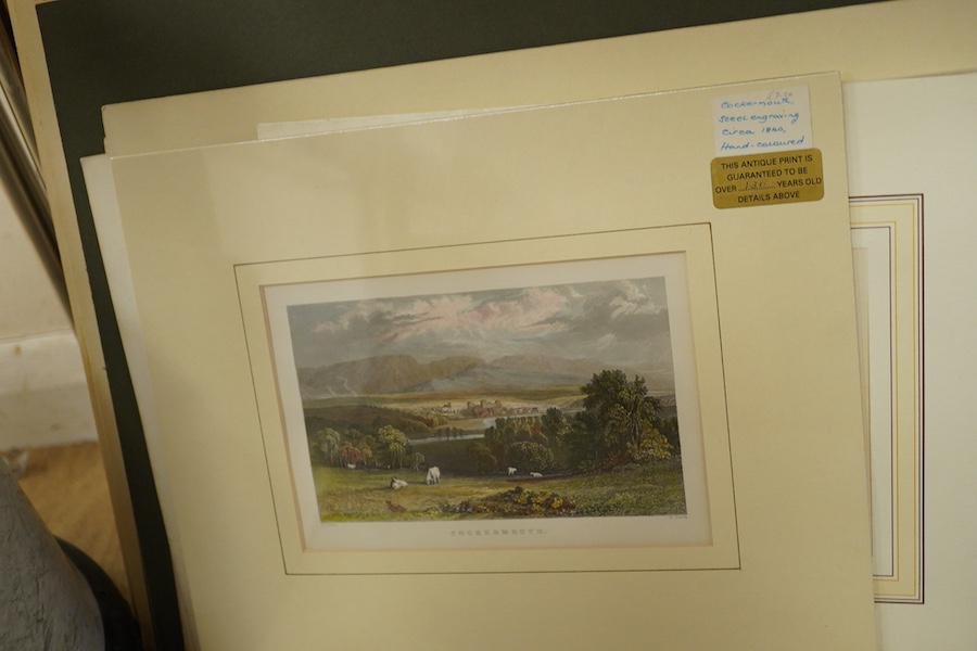 A collection of 18th century and later engravings and prints to include after George Virtue, portrait of King Henry VI of England, after John Boydell, Ratcliff library Oxford and a set of 19th century topographical engra